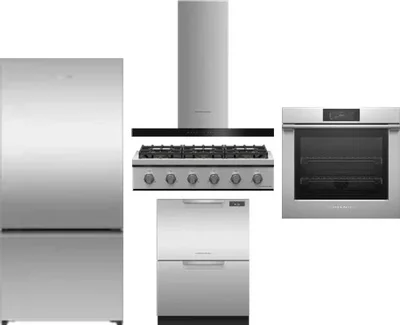 5 Piece Package Includes Refrigerator, Cooktop, Wall Oven, Hood And Dishwasher